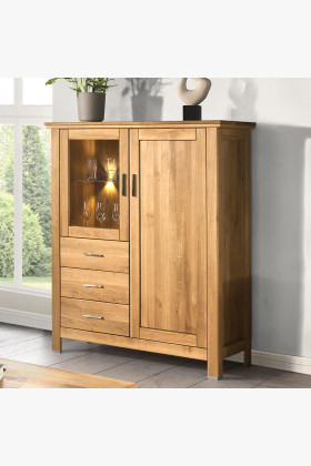 Massivholz Eiche Kommode mit Glastüren Wohnzimmer Holzschrank klein